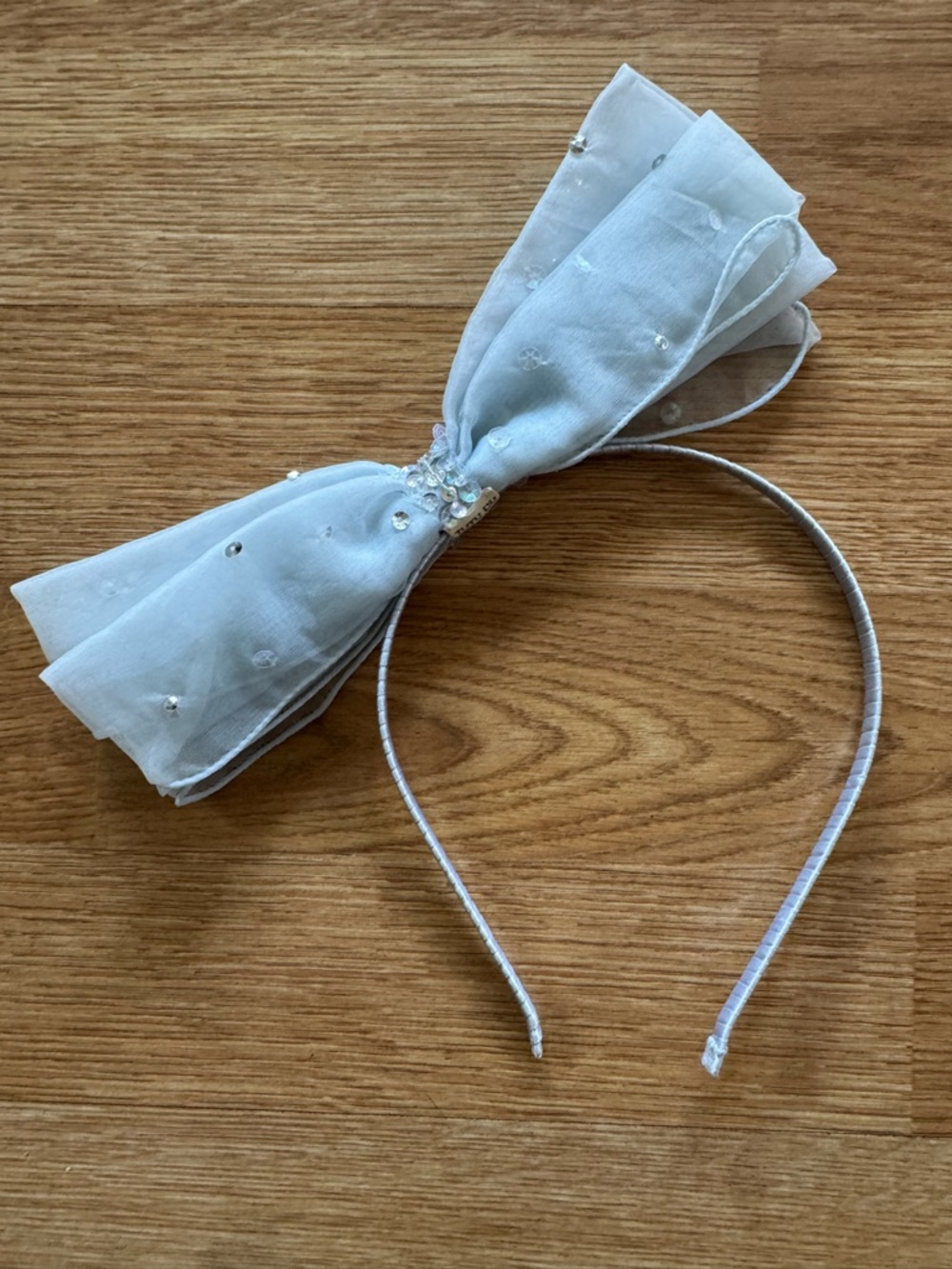 Tutu Du Monde Sheer White Bow Headband with Beaded Accents